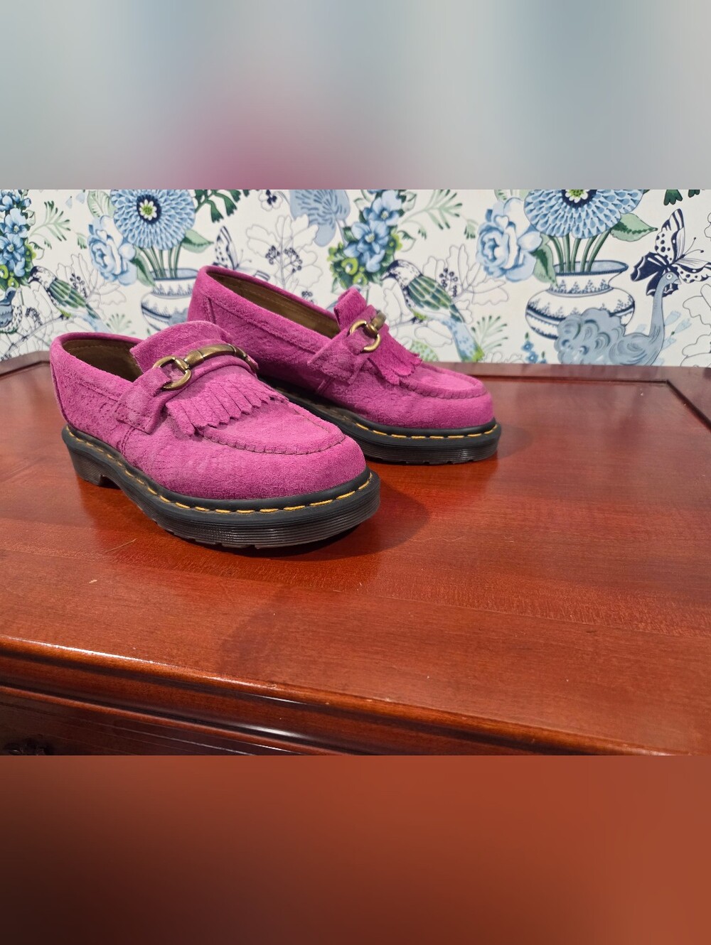 Dr. Martens Adrian Snaffle Loafers Thrift Pink Python Suede Kiltie Women’s US 6